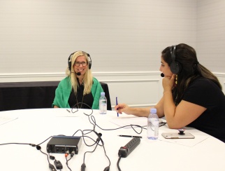 Lily Kanter (left) chats with host Artemis Berry (right)